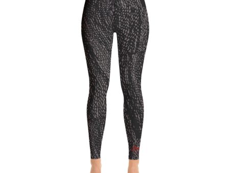 Charcoal Grey Tire Scribble Yoga Leggings For Sale