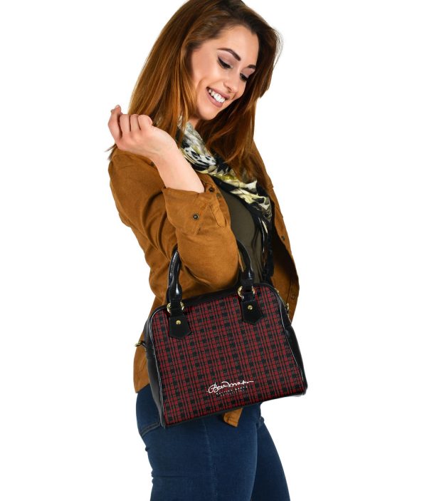 Black Red Tight Plaid Hand Bag w Shoulder Strap Fashion