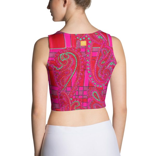 Bright Fuscia and Red Poppy Paisley on Plaid Crop Top Online Hot Sale