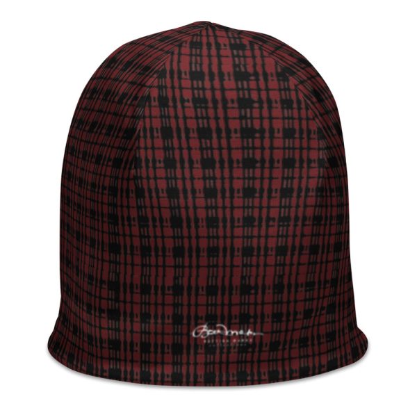 Black Red Tight Plaid All-Over Print Beanie For Sale