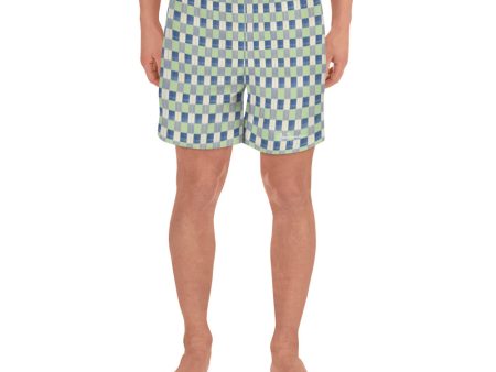 Checkerboard Plaid Men s Athletic Long Shorts Online Sale