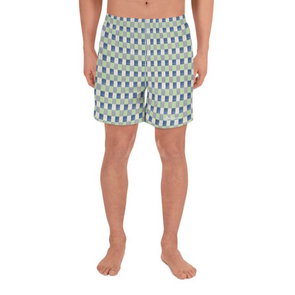 Checkerboard Plaid Men s Athletic Long Shorts Online Sale